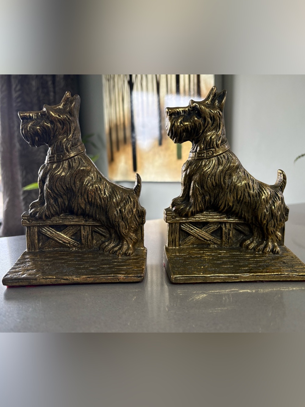 Vintage Solid Brass Scottish Terrier / Scottie Dog Bookends — Made in Canada
